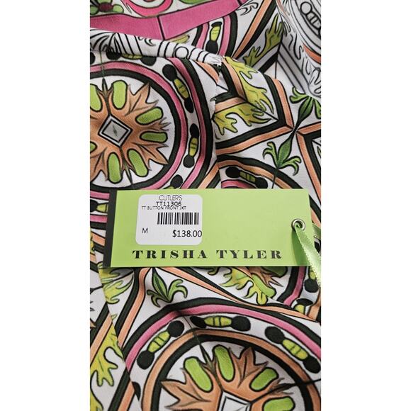 Trisha Tyler NWT MEDIUM Blouse Button-Up Geometric Wire Collar Multicolor - Picture 9 of 11